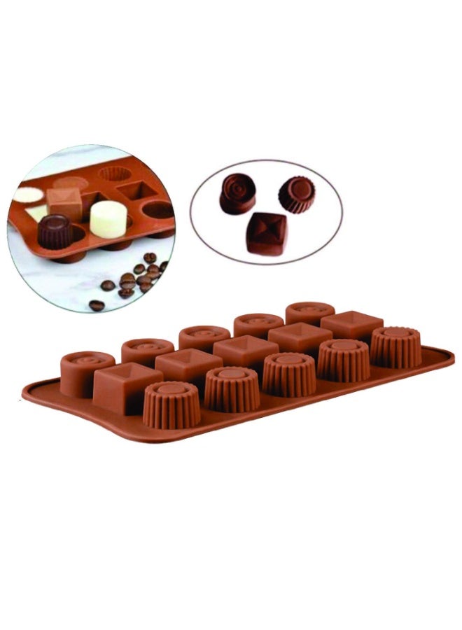Happy Home Silicone Mold, 22 × 11 cm with 15 Cavities in Round, Square and Decorative Geometric Designs, Flexible Reusable Mold for Chocolate, Candy, Jelly, Fudge, Ice Cubes, Frozen Yogurt, Cake Decorations, Cupcake Toppers and Party Treats – Brown - Image 4