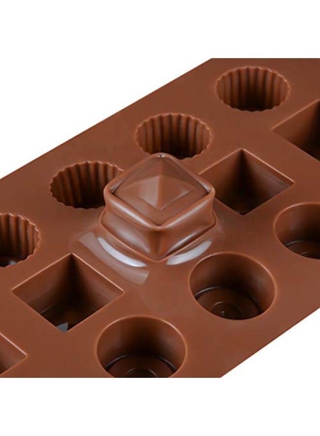 Happy Home Silicone Mold, 22 × 11 cm with 15 Cavities in Round, Square and Decorative Geometric Designs, Flexible Reusable Mold for Chocolate, Candy, Jelly, Fudge, Ice Cubes, Frozen Yogurt, Cake Decorations, Cupcake Toppers and Party Treats – Brown - Image 2