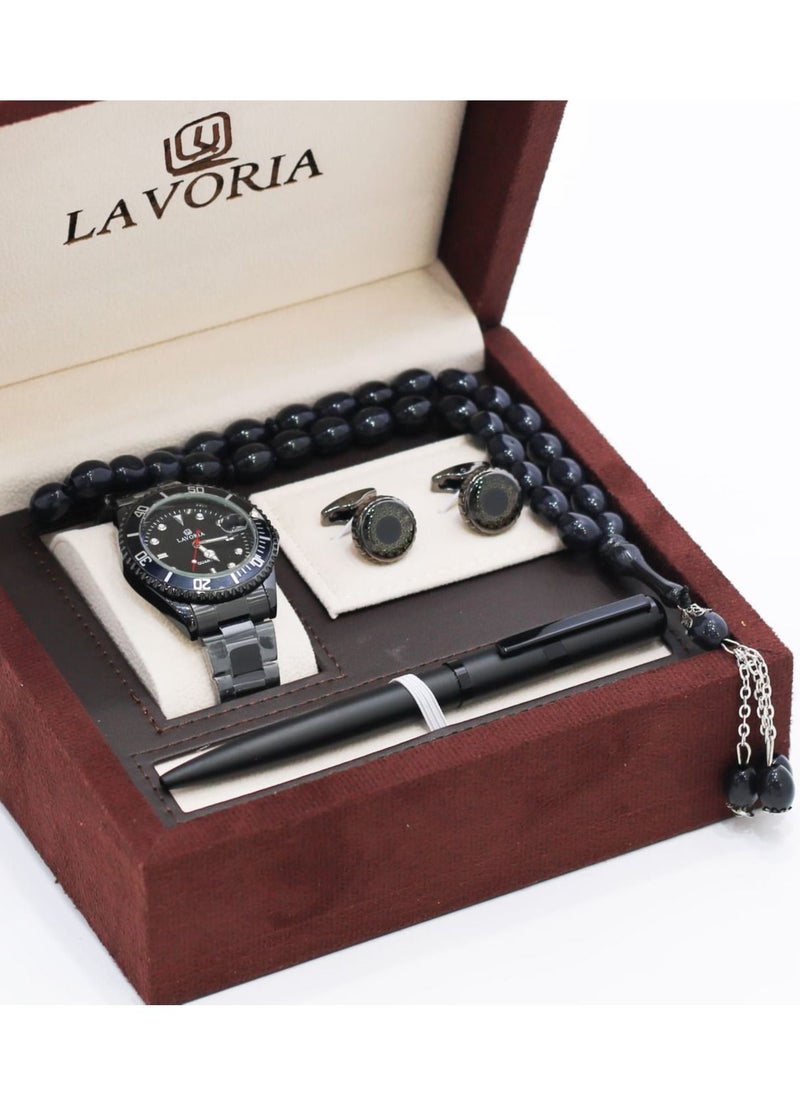 LAVORIA - Laforea watch gift set for men consisting of 4 pieces, a rosary watch, a pen and a set of buttons - Image 1