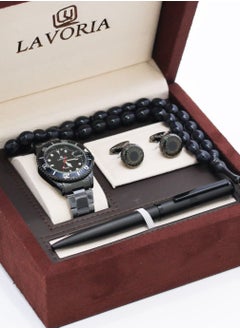 Laforea watch gift set for men consisting of 4 pieces, a rosary watch, a pen and a set of buttons