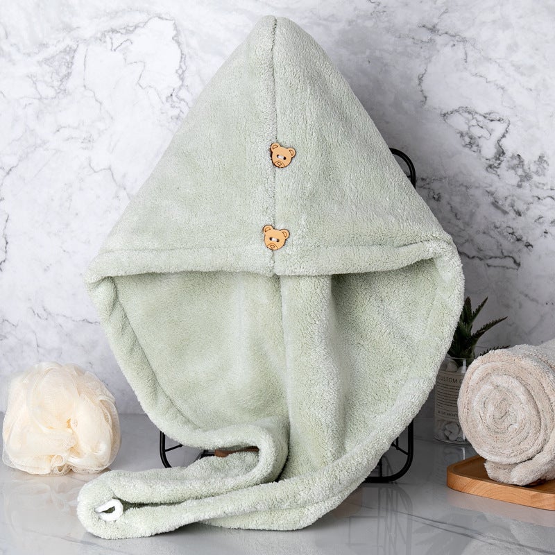 Generic Super Absorbent Hair Drying Cap Towel Wrap Thick Shower Cap Single Layer Green 