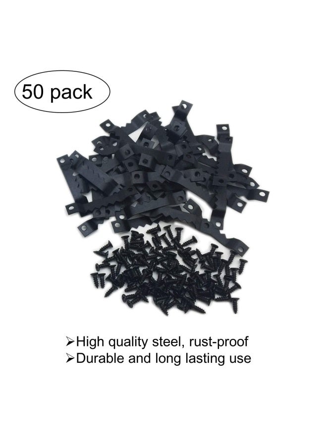 EesTeck 50 Pack Small Sawtooth Picture Hangers - Steel Picture Hanging Solutions with Screws, for Hanging Clock Paintings Artwork Frame Hooks (Black) - Image 4