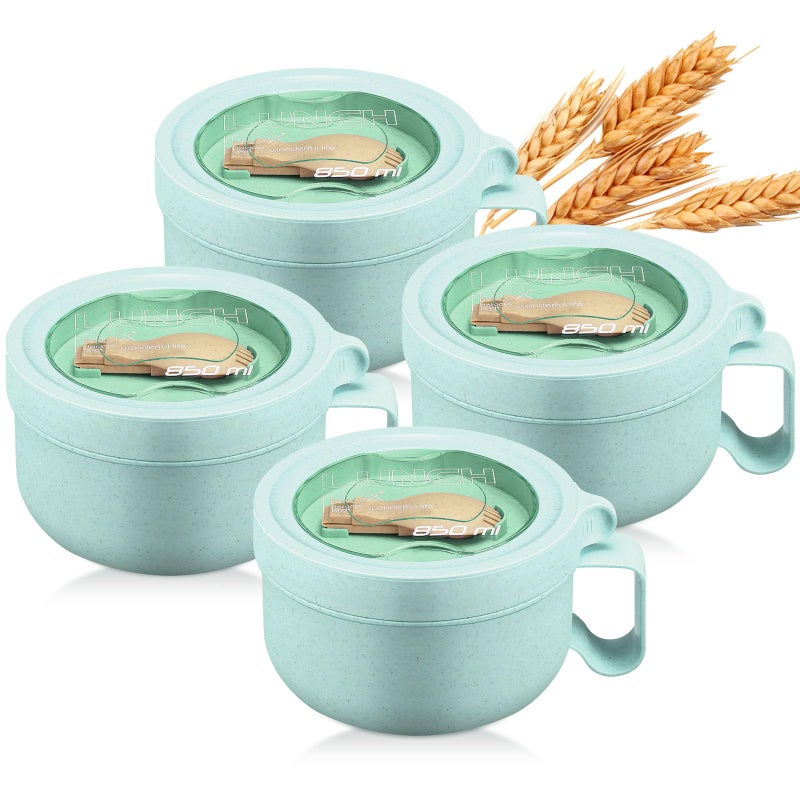Maxdot 4 Pcs Microwave Ramen Bowl Microwavable Instant Soup Cups with Lids Large Soup Bowls with Handles Dishwasher Safe Mug for Cereal Food Container(Green) - Image 1