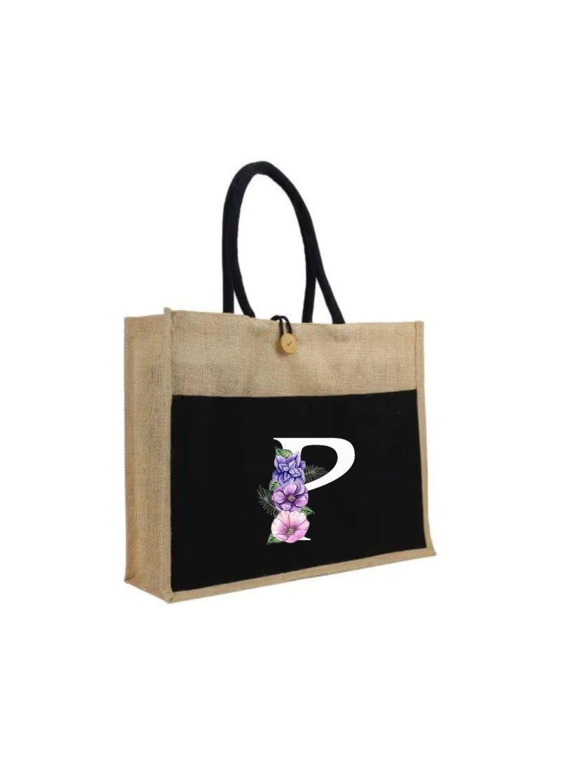 PRINTSHOP4ME Jute Bag Initial Letter Printed Design–Reusable,Durable Tote Bag For Gifting Or Everyday Use|Used For Festive Celebrations&Gifts For Special Person - Image 1