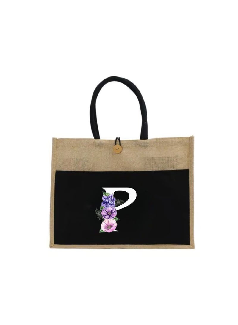 PRINTSHOP4ME Jute Bag Initial Letter Printed Design–Reusable,Durable Tote Bag For Gifting Or Everyday Use|Used For Festive Celebrations&Gifts For Special Person - Image 2