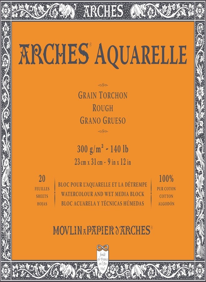 Arches Aquarelle 100% Thick 300g Gluing Pad 4L 23x31 20 Sheets Natural White
