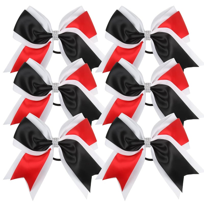Cheerleader Bows 8 Inch 3 Colors 2 Layers 6 Pcs Jumbo Ponytail Holder Cheerleading Bows for High School College Hair Elastic Hair Tie BlackRed