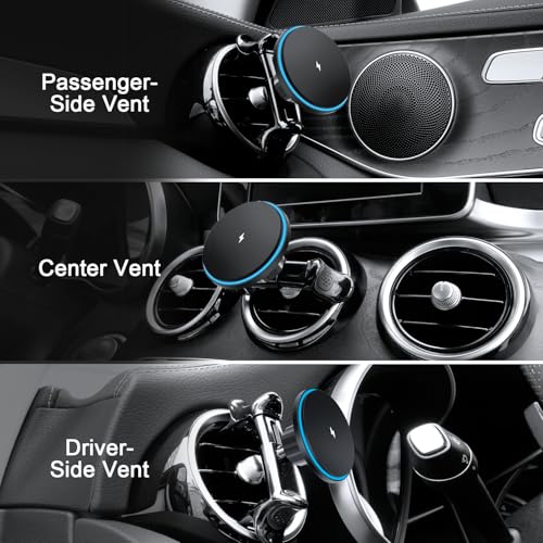 ZKJAYOE MagSafe Car Mount for Mercedes-Benz [15W Wireless Charging], Round Air Vent Holder, Compatible with Mercedes Benz GLC, C-Class, E-Class, A/B/C-Class, GLC/GLB/GLA/Sprinter, Mercedes Benz Accessories - Image 3