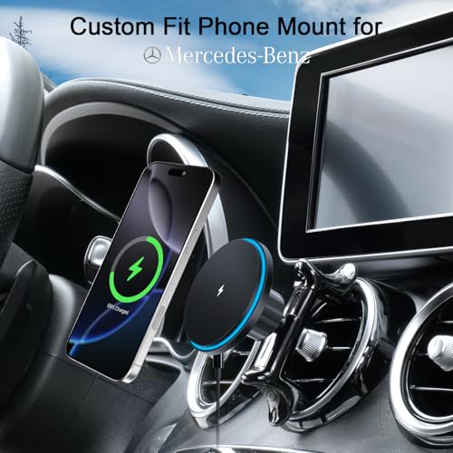 ZKJAYOE MagSafe Car Mount for Mercedes-Benz [15W Wireless Charging], Round Air Vent Holder, Compatible with Mercedes Benz GLC, C-Class, E-Class, A/B/C-Class, GLC/GLB/GLA/Sprinter, Mercedes Benz Accessories - Image 5