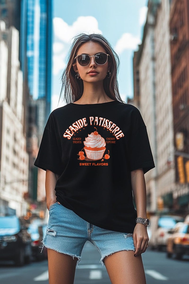 JUNEBERRY® Pure Cotton Oversized Loose Baggy Fit Drop Shoulder Half Sleeve Cool Front & Back Graphic Printed Round Neck T-Shirt Combo for Women (PO3_OS_JB_SS25_CODG_SEBK_MGLC_XL) - Image 5