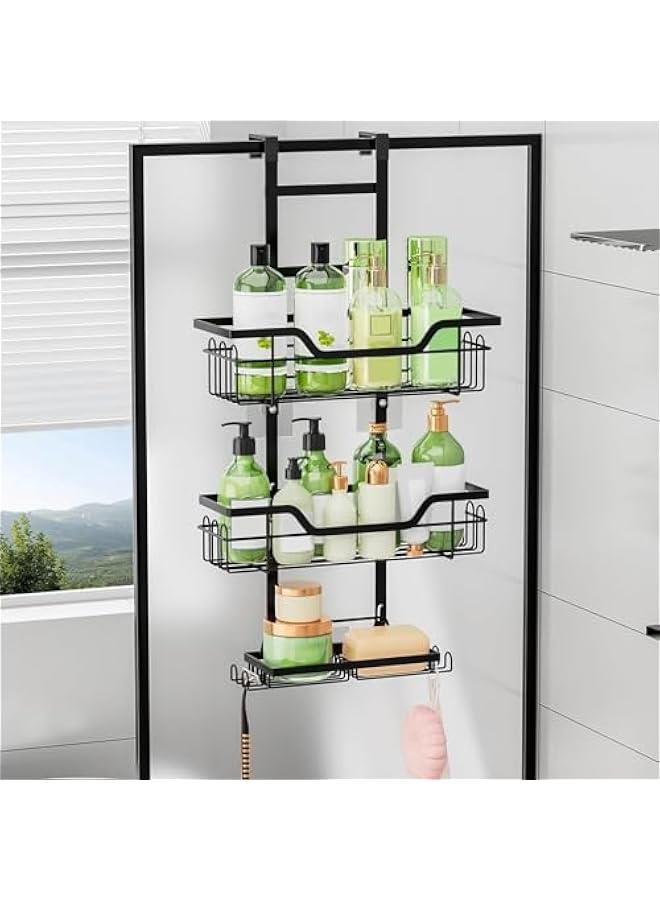 HOOKOR Durku Shower Caddy Hanging Over The Door, 3 Tier Shower Organizer Hanging with Soap Holder, Rustproof Shower Shelves with Hooks for Bathroom,Shampoo and Shower Gel, No Drilling, Black - Image 1