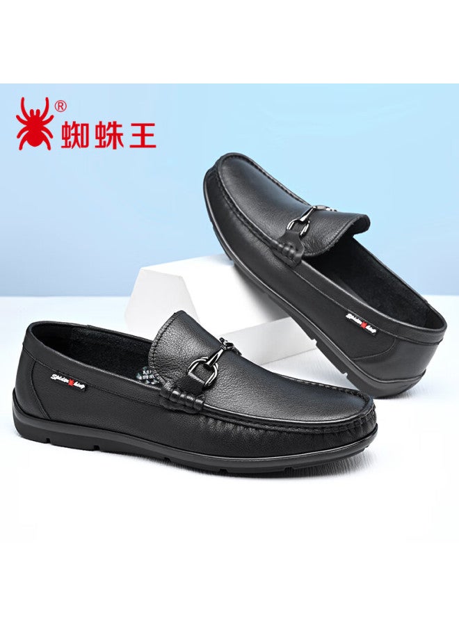 Spider King Men's Casual Leather Loafers Soft Sole Breathable Fashion Moccasins Black Size 43