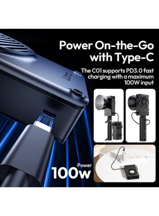 مصابيح يولانزي C01 COB بقوة 100 واط - تعمل بتقنية PD 3.0، إضاءة فيديو LED بنطاق ألوان 2700-6500 كلفن، سطوع 14500 لوكس، مؤشر تجسيد اللون 96+، تحكم بمقبض، تصميم صغير الحجم وخفيف الوزن (343 غرام)، شحن سريع من النوع C، مناسبة لإضاءة البورتريه/الاستوديو، حامل Mini Bowens - view 3