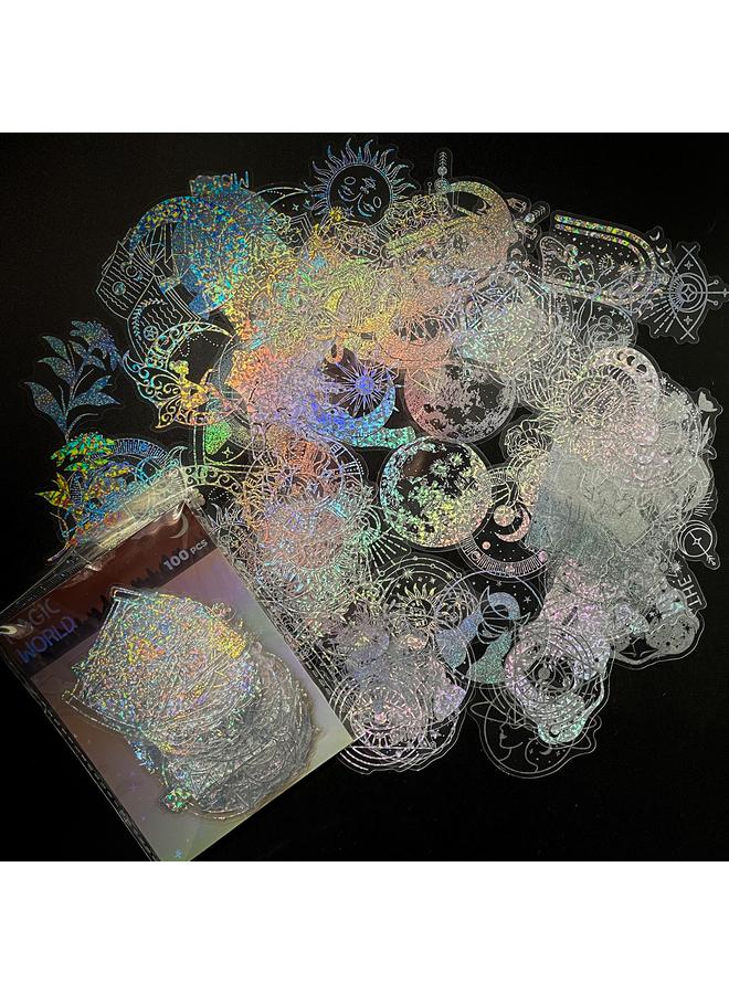 الأزرق جي دبليو 100 ملصقات ليزر الفراشة الشفافة Holographic Stickers PET ملصقات الليزر الإبداعية الرجعية - Image 1