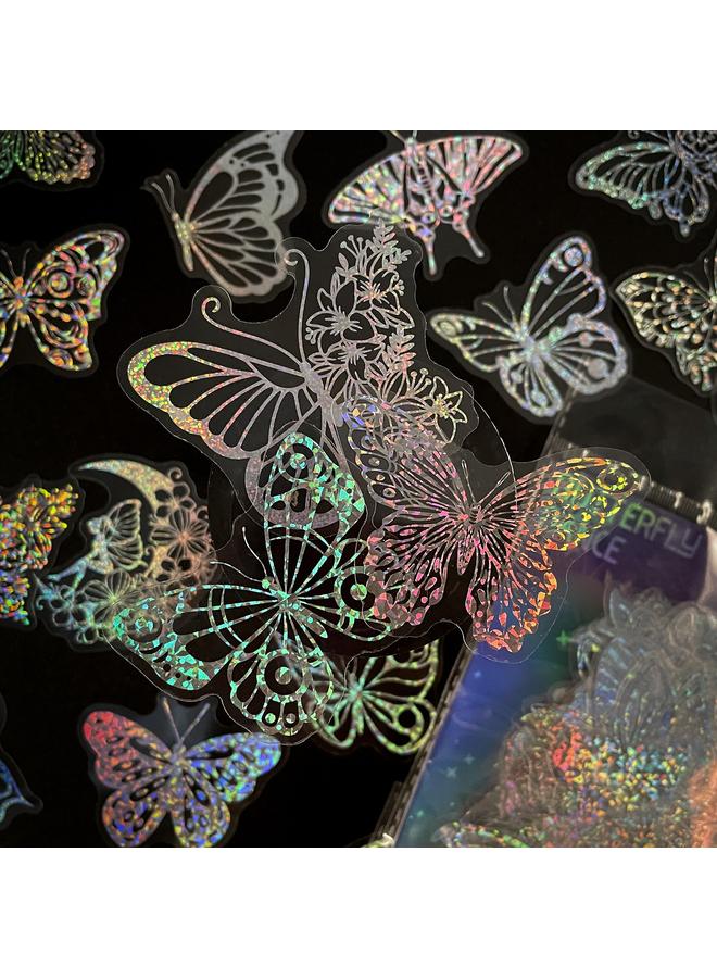 الأزرق جي دبليو 100 ملصقات ليزر الفراشة الشفافة Holographic Stickers PET ملصقات الليزر الإبداعية الرجعية - Image 4