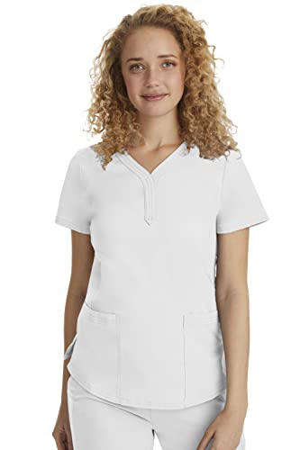 Healing Hands Scrubs for Women Y-Neck Jane Modern Fit, Triple Stitch Detail, 2 Pockets, 2-Way Stretch & Shirttail Hem - 2167, XS, White - Image 1