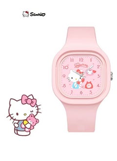 Pink Square Cartoon Sanrio Hello Kitty Pattern Children's Watch Silicone Strap Suitable for Kids of All Ages Gift Watch