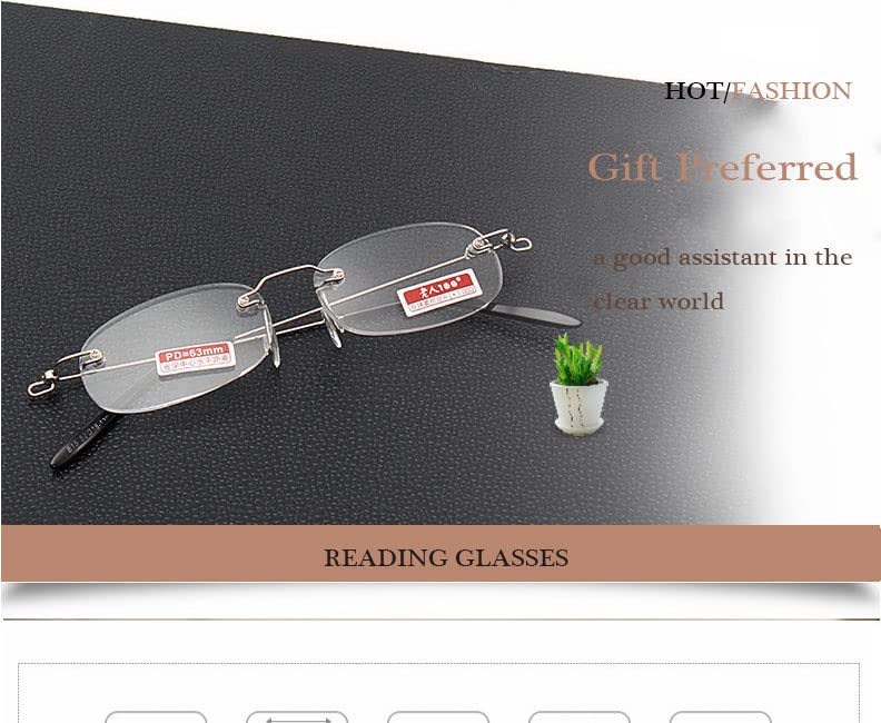 Viseng 2 Pairs Unisex Super Lightweight Rimless Quality Readers Ultra Thin Clear Lenses Frameless Reading Glasses +2.5 - Image 2