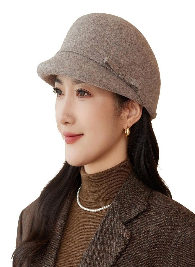 Pocadri Women Vintage Fedora Bowler Hats Elegant Felt Cloche Hat Visor Warm Bowknot Newsboy Cap Fall Winter, A-light Khaki, One size - Image 1
