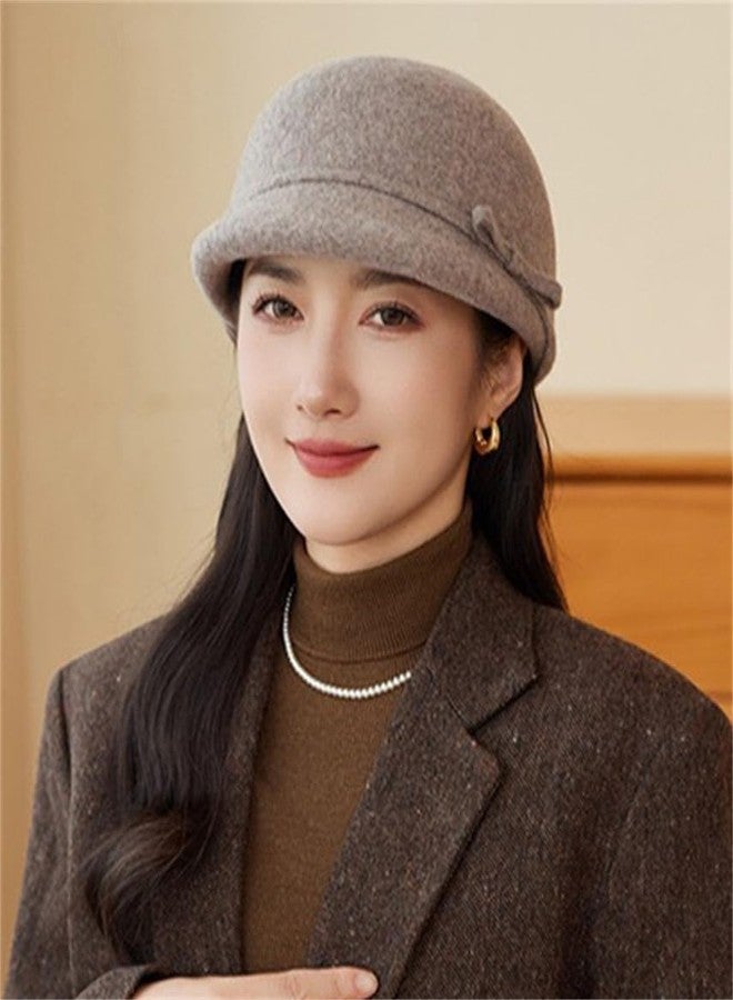 Pocadri Women Vintage Fedora Bowler Hats Elegant Felt Cloche Hat Visor Warm Bowknot Newsboy Cap Fall Winter, A-light Khaki, One size - Image 2