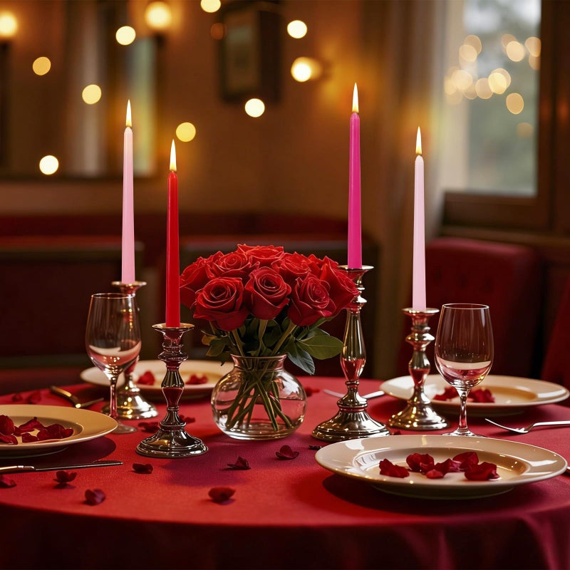 Whaline 12 Pcs Valentine's Day Taper Candles 10 Inch Wax Taper Candles Gradient Pink Red Long Unscented Candle Sticks for Wedding Anniversary Birthday Party - Image 5