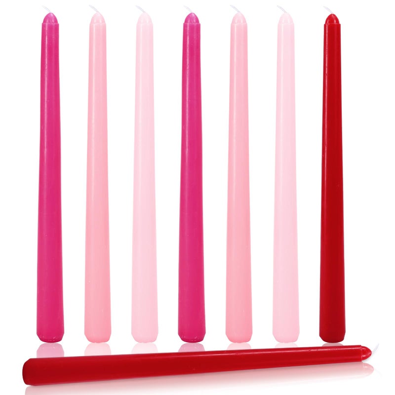 Whaline 12 Pcs Valentine's Day Taper Candles 10 Inch Wax Taper Candles Gradient Pink Red Long Unscented Candle Sticks for Wedding Anniversary Birthday Party - Image 1
