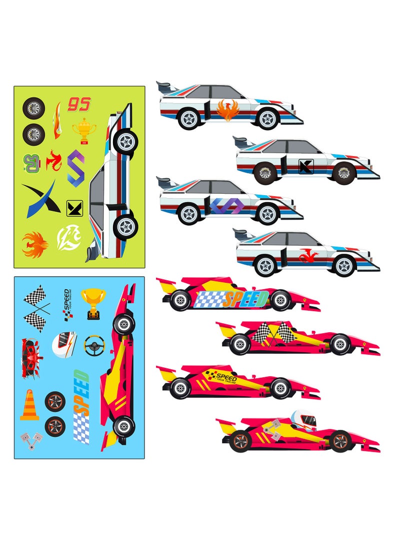 18 ورقة من ملصقات سيارات السباق تصنع وجهًا للأنشطة، اصنع ملصقاتك الخاصة للأطفال الصغار في حفلات أعياد الميلاد، مستلزمات الحرف اليدوية - Image 3