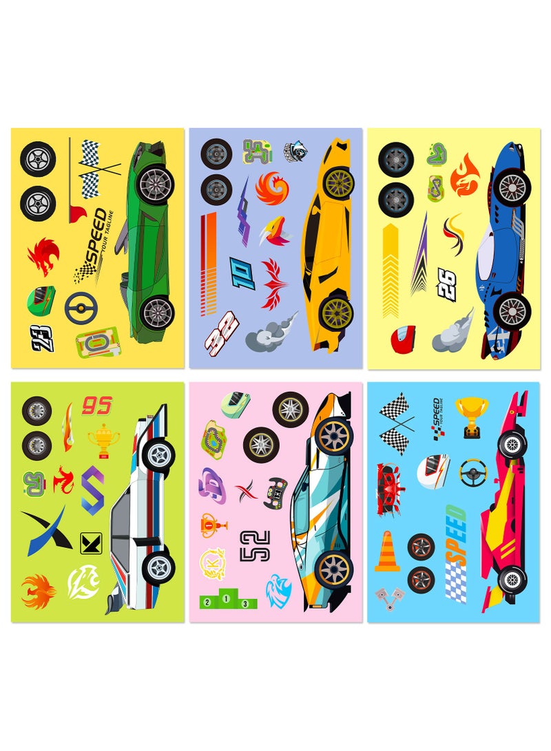 18 ورقة من ملصقات سيارات السباق تصنع وجهًا للأنشطة، اصنع ملصقاتك الخاصة للأطفال الصغار في حفلات أعياد الميلاد، مستلزمات الحرف اليدوية - Image 2