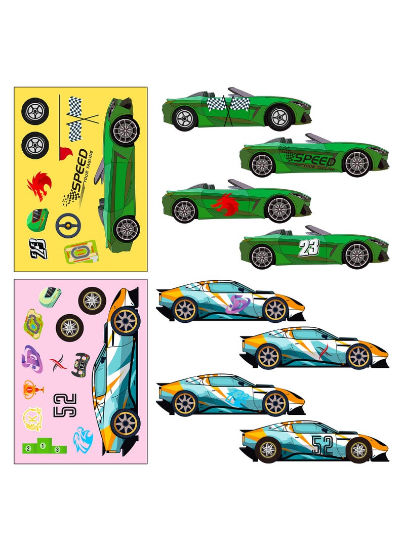 18 ورقة من ملصقات سيارات السباق تصنع وجهًا للأنشطة، اصنع ملصقاتك الخاصة للأطفال الصغار في حفلات أعياد الميلاد، مستلزمات الحرف اليدوية - Image 5