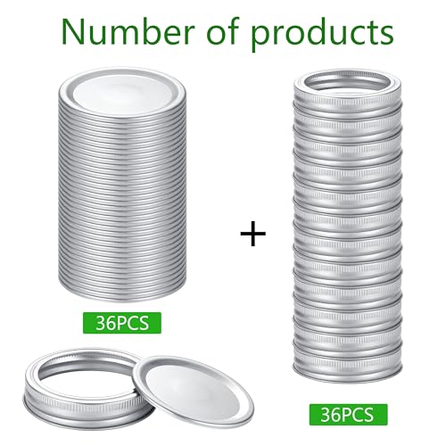 EvaHab 72Pcs Canning Lids with Rings Regular Mouth, for Ball, Kerr Jars - Split-Type Metal Mason Jar Lids for Canning - 100% Fit & Airtight for Jars (36Lids+36Rings for Regular Mouth) - Image 2