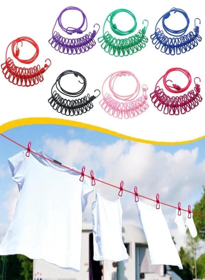 EAGEAN Clothes Hanging 2 Hook Drying Rope 12 Clips Portable Outdoor Travel Clothesline Polypropylene, Steel Retractable Clothesline (1.8 m) - Image 2