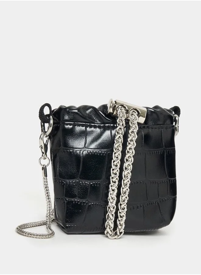 Styli Embellished Chain Mini Bucket Bag