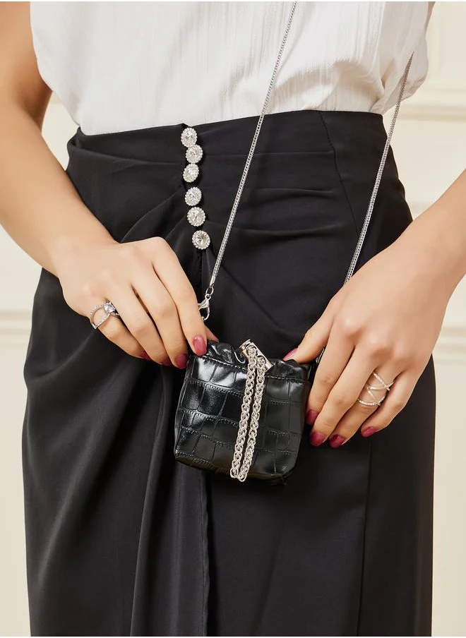 Styli Embellished Chain Mini Bucket Bag