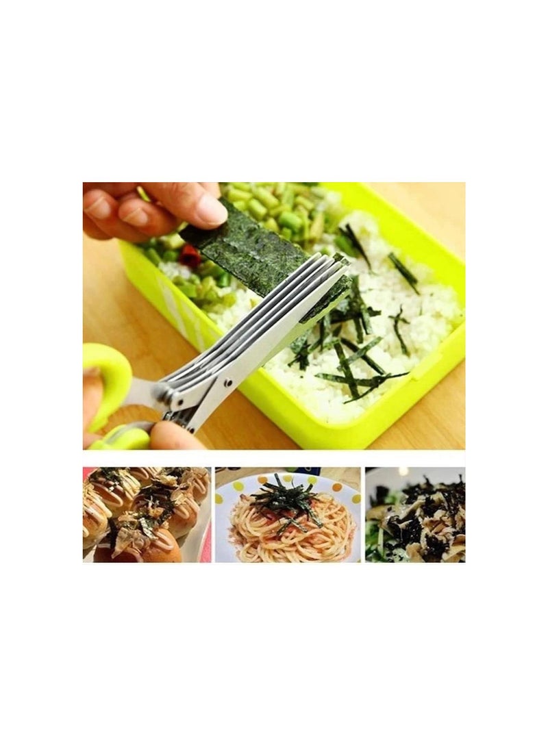 Glorihoby Kitchen Scissors, 5 Blade Kitchen Salad Scissors, Kitchen Herb Shears, Stainless Steel Kitchen Salad Shears With Safety Cover And Cleaning Comb (Blue) - Image 2