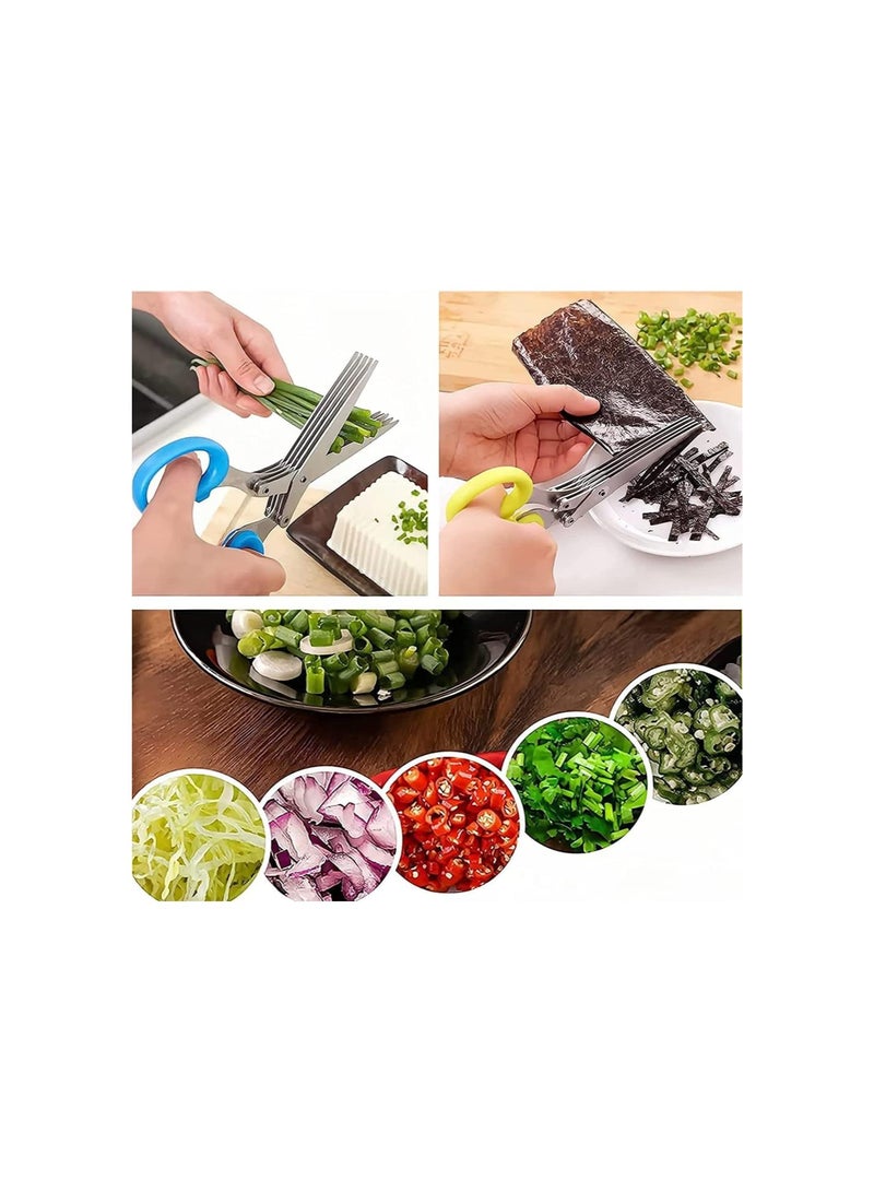 Glorihoby Kitchen Scissors, 5 Blade Kitchen Salad Scissors, Kitchen Herb Shears, Stainless Steel Kitchen Salad Shears With Safety Cover And Cleaning Comb (Blue) - Image 1