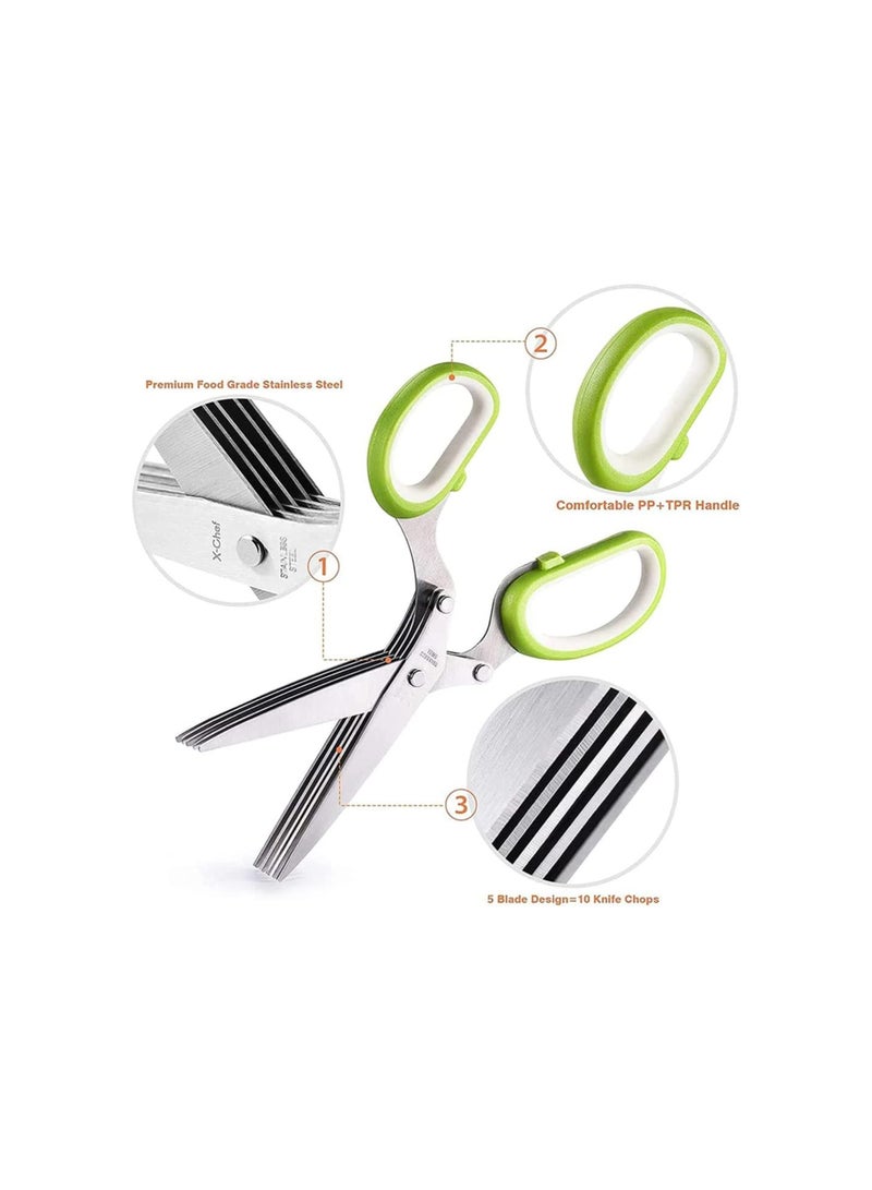 Glorihoby Kitchen Scissors, 5 Blade Kitchen Salad Scissors, Kitchen Herb Shears, Stainless Steel Kitchen Salad Shears With Safety Cover And Cleaning Comb (Blue) - Image 4