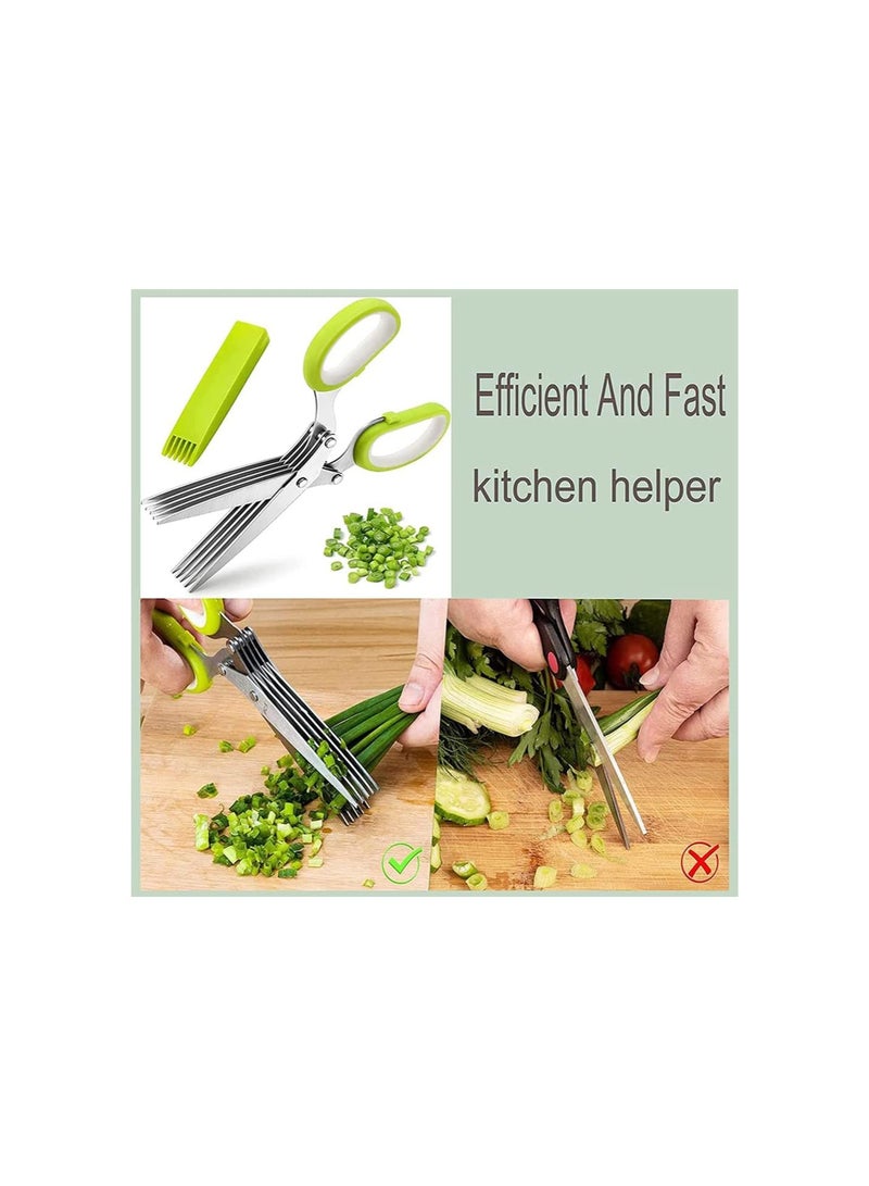 Glorihoby Kitchen Scissors, 5 Blade Kitchen Salad Scissors, Kitchen Herb Shears, Stainless Steel Kitchen Salad Shears With Safety Cover And Cleaning Comb (Blue) - Image 3