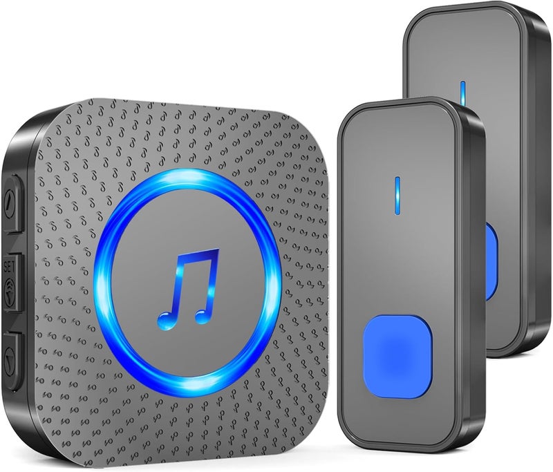 SURFOU Wireless Doorbell with 1 receiver 2 Buttons,IP55 Waterproof Doorbell,1300 FT/400M Remote Doorbell,55 Chimes 5 Volume,Colorful LED Flashing,110 db Loud Volume,For Home/Classroom - Image 1