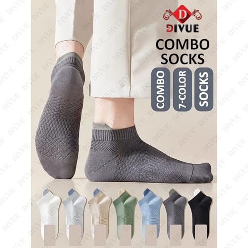 DIVUE Ankle Length Socks for Men & Women | 7 Pair Multi Color Combo Pack | Soft Cotton Rich, Breathable, Sweat Absorbent, Anti Odor, Stretchable Everyday Wear Sports & Casual Socks for All Seasons - Image 2