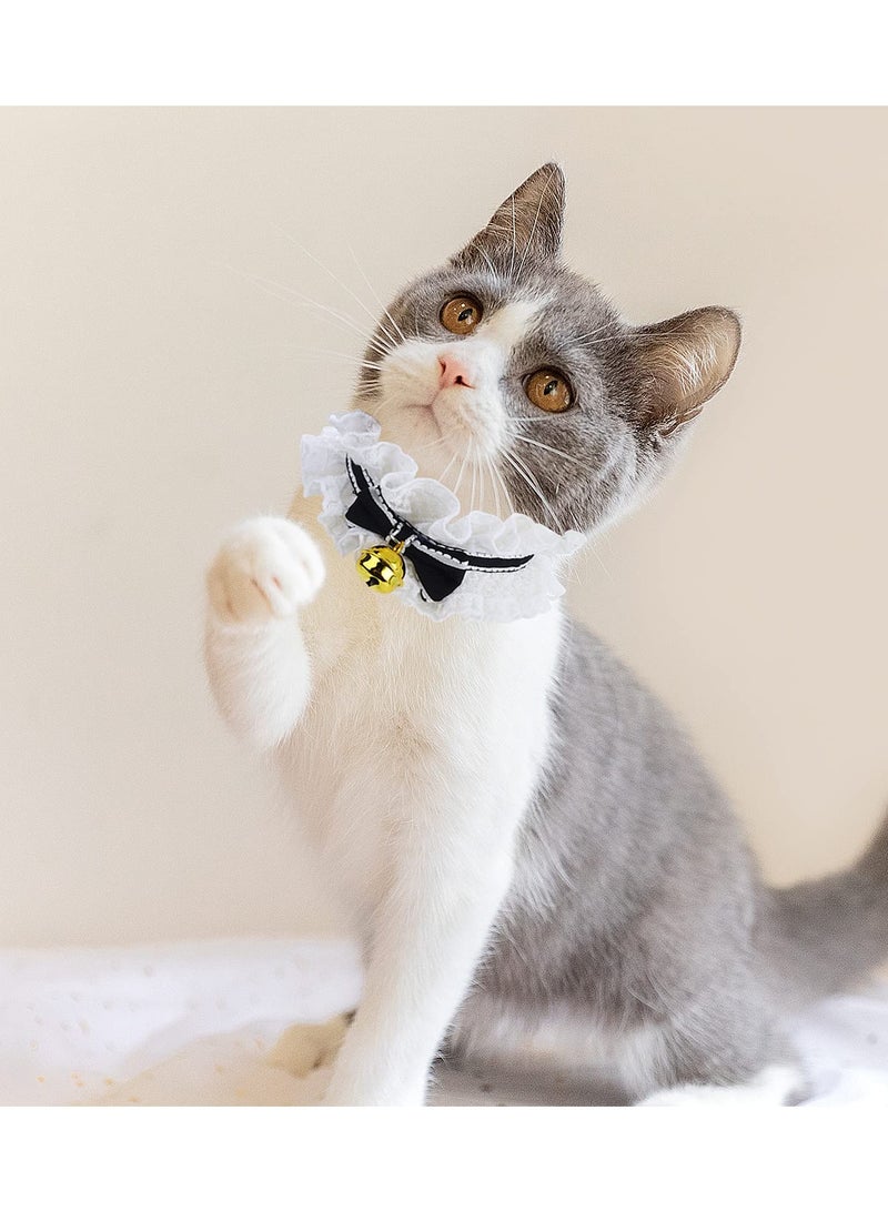 SOLARAE 2pcs Bow Tie Cat Collar Bandana, Cat Collars with Bells Adjustable Cat Lace Bow Tie Bandana, Cats Bow Bib with Cute Bowknot Neck Strap Kitten Collar Cat Bandana for Cats, Kitten, Small Pet(M) - Image 3