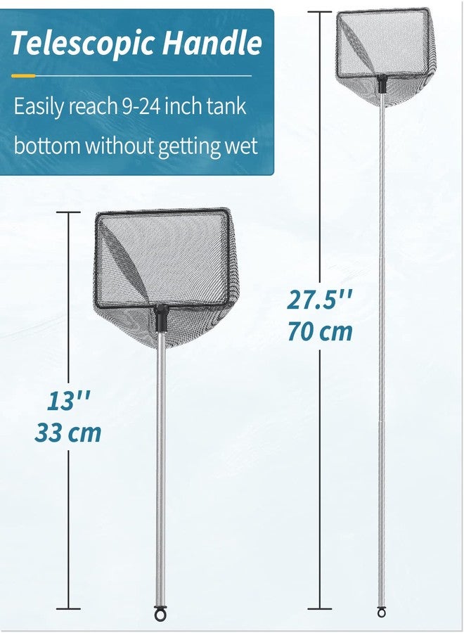 Pawfly 5 Inch Aquarium Fish Net with Telescopic Stainless Steel Handle Larger Square Net with Soft Fine Mesh Sludge Food Residue Wastes Skimming Cleaning Net for Fish Tanks Small Koi Ponds and Pools - Image 5