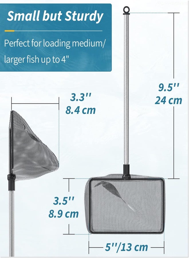Pawfly 5 Inch Aquarium Fish Net with Telescopic Stainless Steel Handle Larger Square Net with Soft Fine Mesh Sludge Food Residue Wastes Skimming Cleaning Net for Fish Tanks Small Koi Ponds and Pools - Image 4