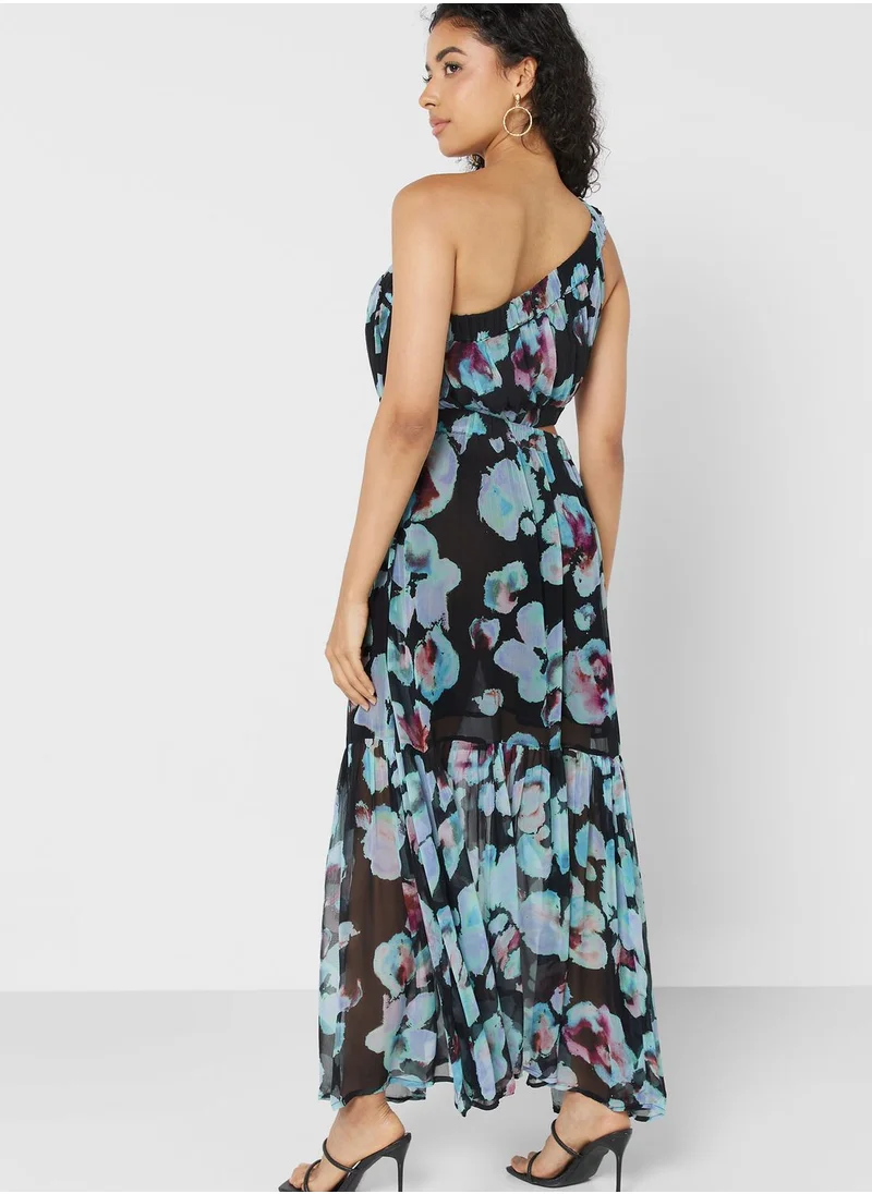 WAREHOUSE One-shoulder Floral Print Dress