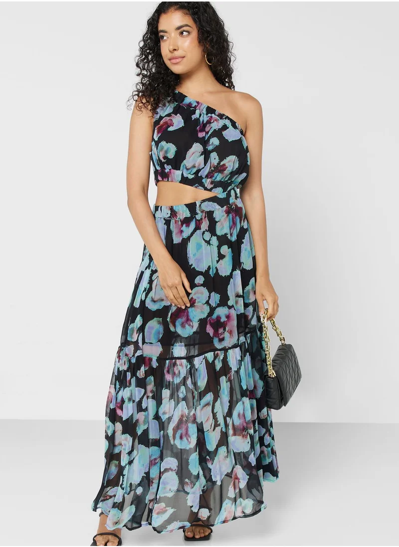 WAREHOUSE One-shoulder Floral Print Dress
