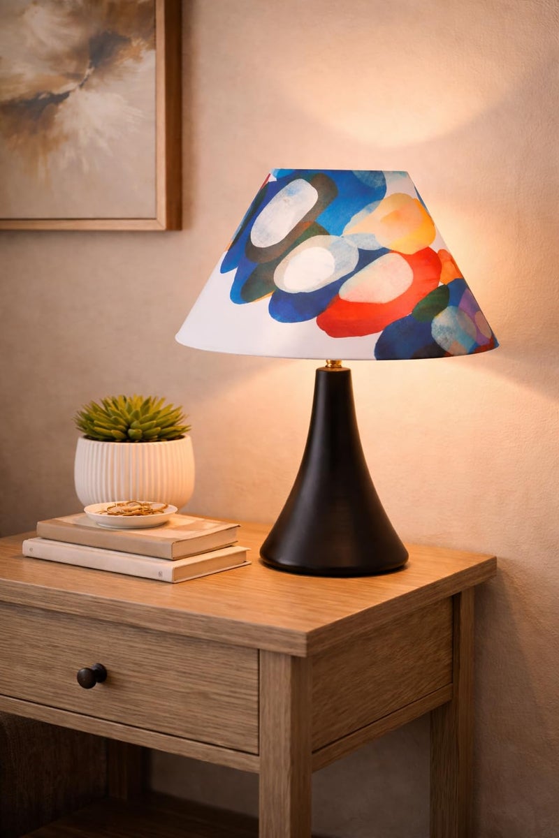tu casa Decorative Table Lamp for Bedroom & Living Room | Black Metal Base with Abstract Fabric Shade | Warm Light Bedside Night Lamp for Home Décor & Gifting - Image 1