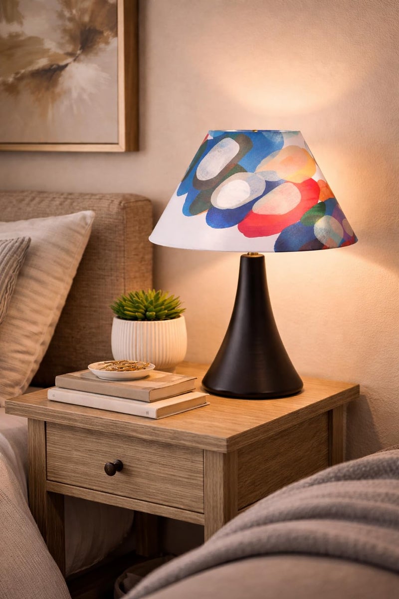 tu casa Decorative Table Lamp for Bedroom & Living Room | Black Metal Base with Abstract Fabric Shade | Warm Light Bedside Night Lamp for Home Décor & Gifting - Image 2