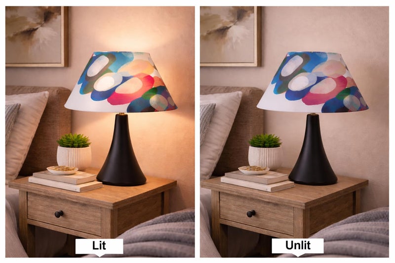 tu casa Decorative Table Lamp for Bedroom & Living Room | Black Metal Base with Abstract Fabric Shade | Warm Light Bedside Night Lamp for Home Décor & Gifting - Image 4