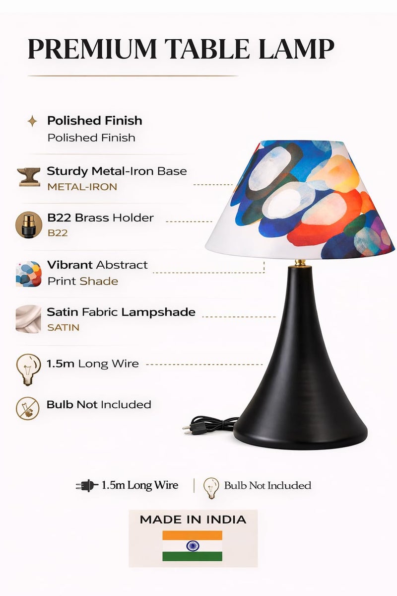 tu casa Decorative Table Lamp for Bedroom & Living Room | Black Metal Base with Abstract Fabric Shade | Warm Light Bedside Night Lamp for Home Décor & Gifting - Image 5