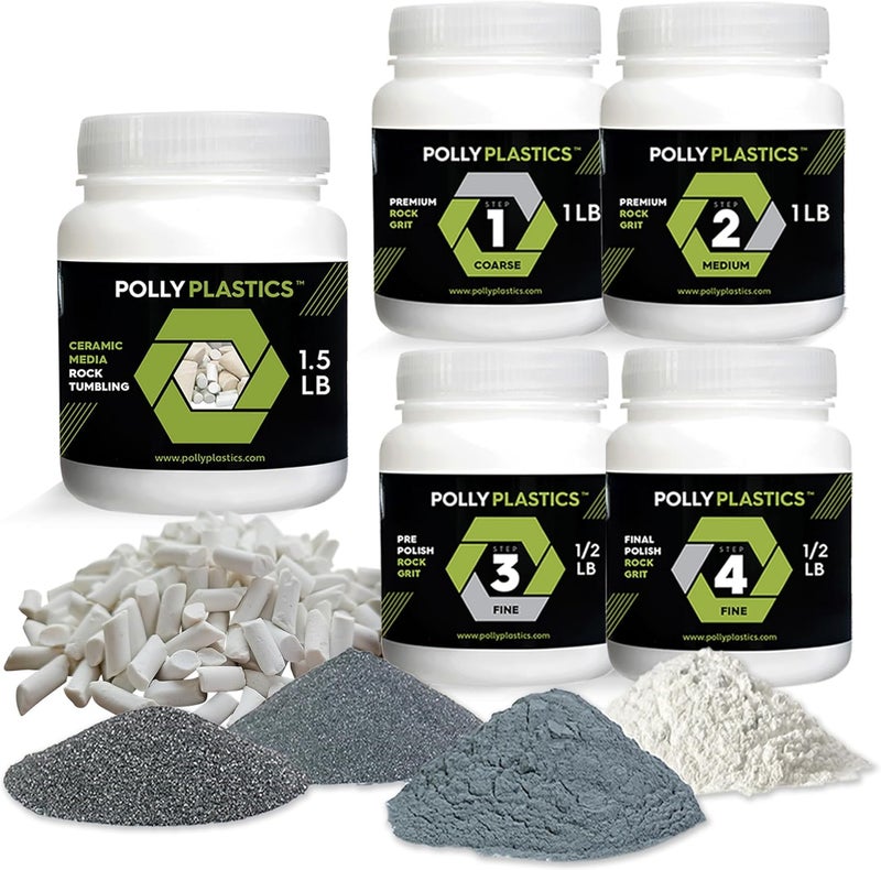 Polly Plastics Rock Tumbler Tumbling Media Grit Kit & Ceramic Filler - Image 1