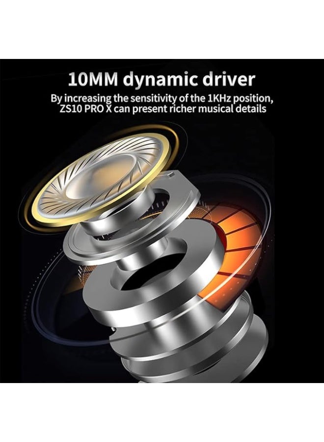 KZ ZS10 PRO X Upgraded 1DD+4BA Hybrid Driver HiFi in Ear Earphones IEM with Alloy Faceplate, Detachable Silver-Plated Recessed 2Pin Cable for Audiophile Musician DJ Stage (With Mic) - Image 3